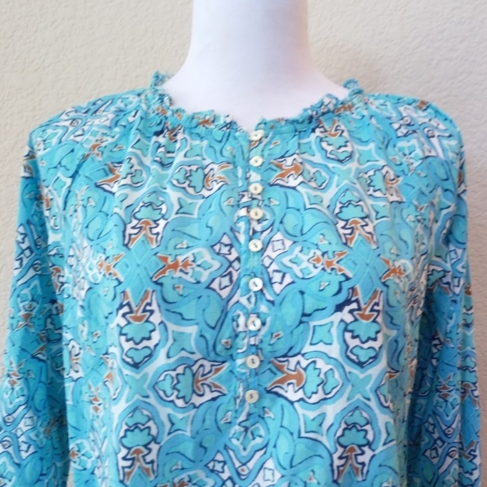 Talbots blue cotton printed blouse - Picture 4 of 9